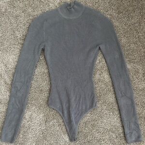 Abercrombie & Fitch Grey Long Sleeve Sweater Bodysuit, Open Back XS
